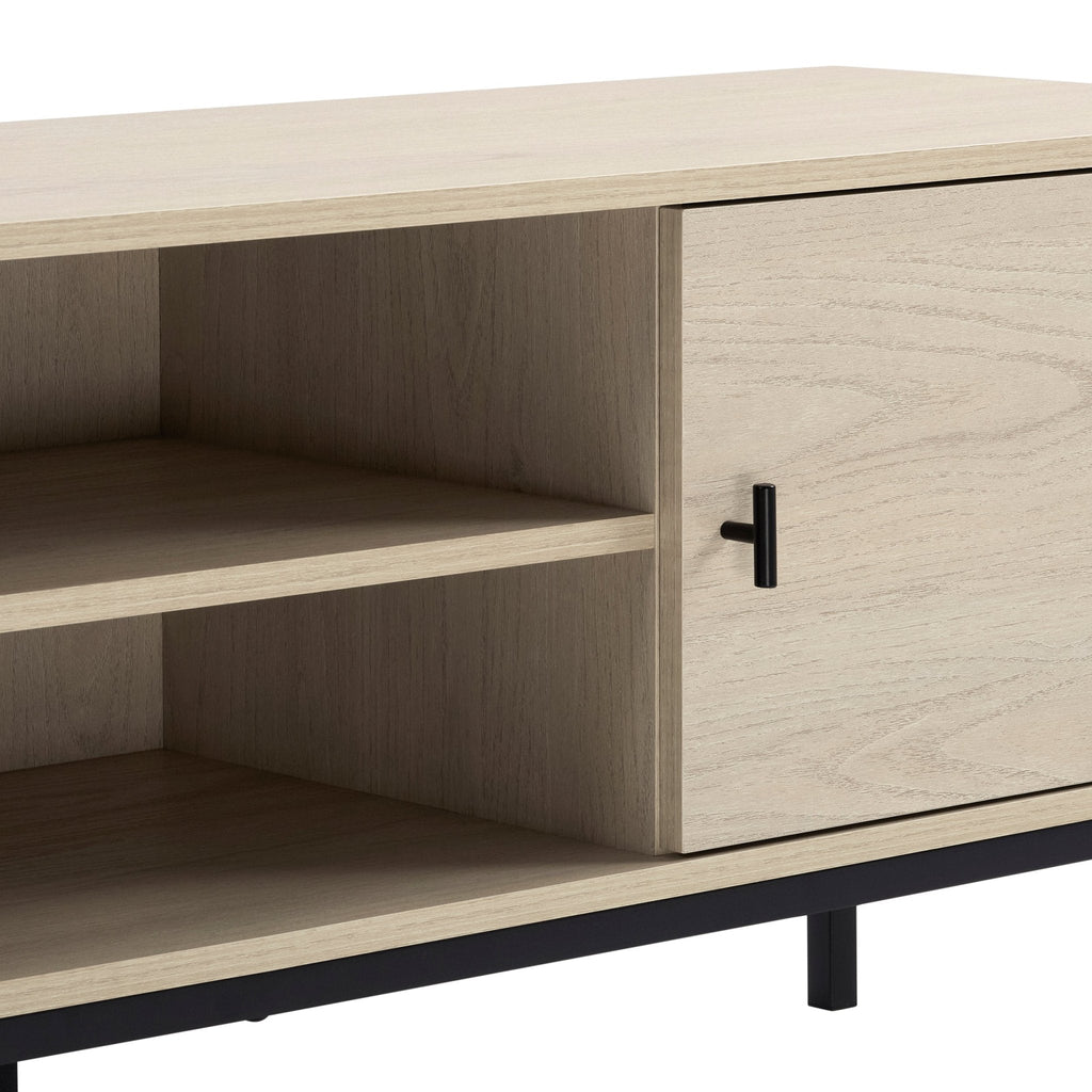 Meuble TV en bois clair scandinave avec étagères ouvertes pour téléviseurs jusqu'à 60 pouces pour salon
