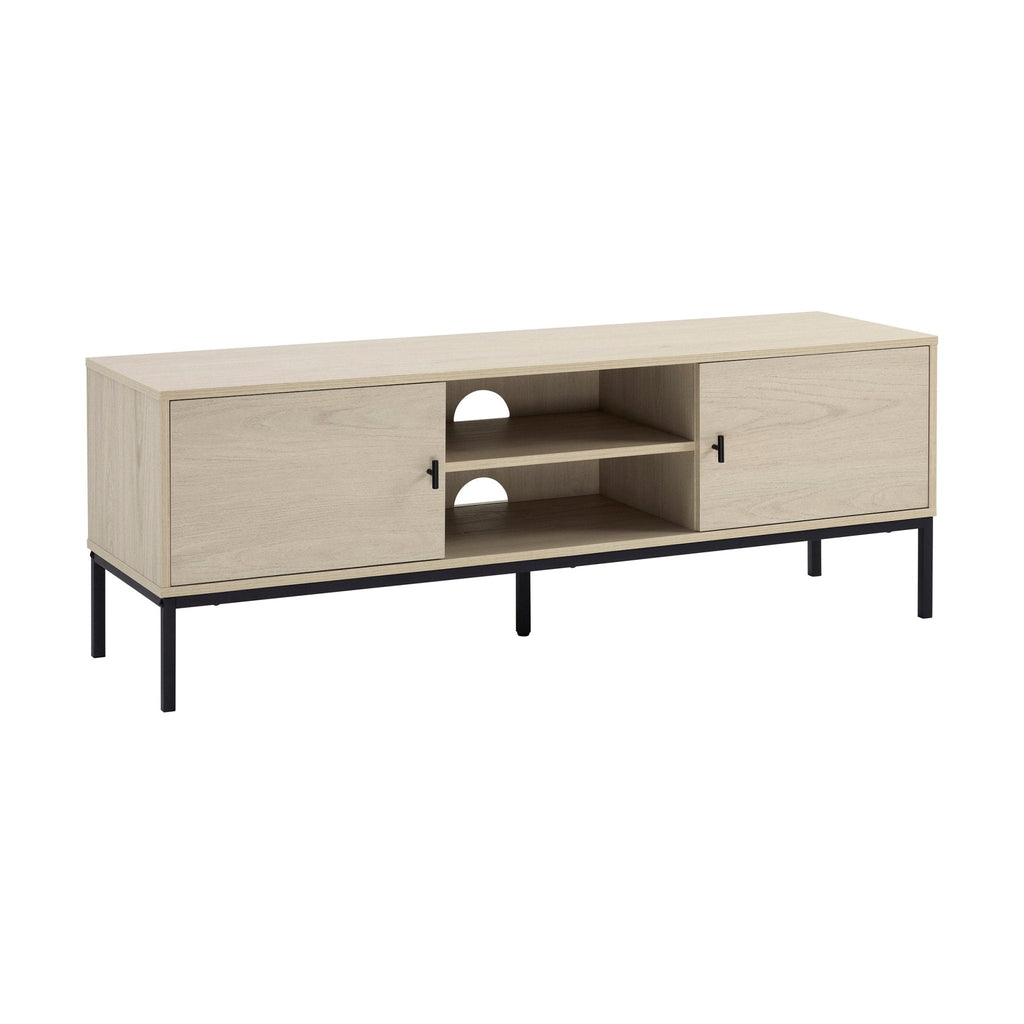 Meuble TV en bois clair scandinave avec étagères ouvertes pour téléviseurs jusqu'à 60 pouces pour salon