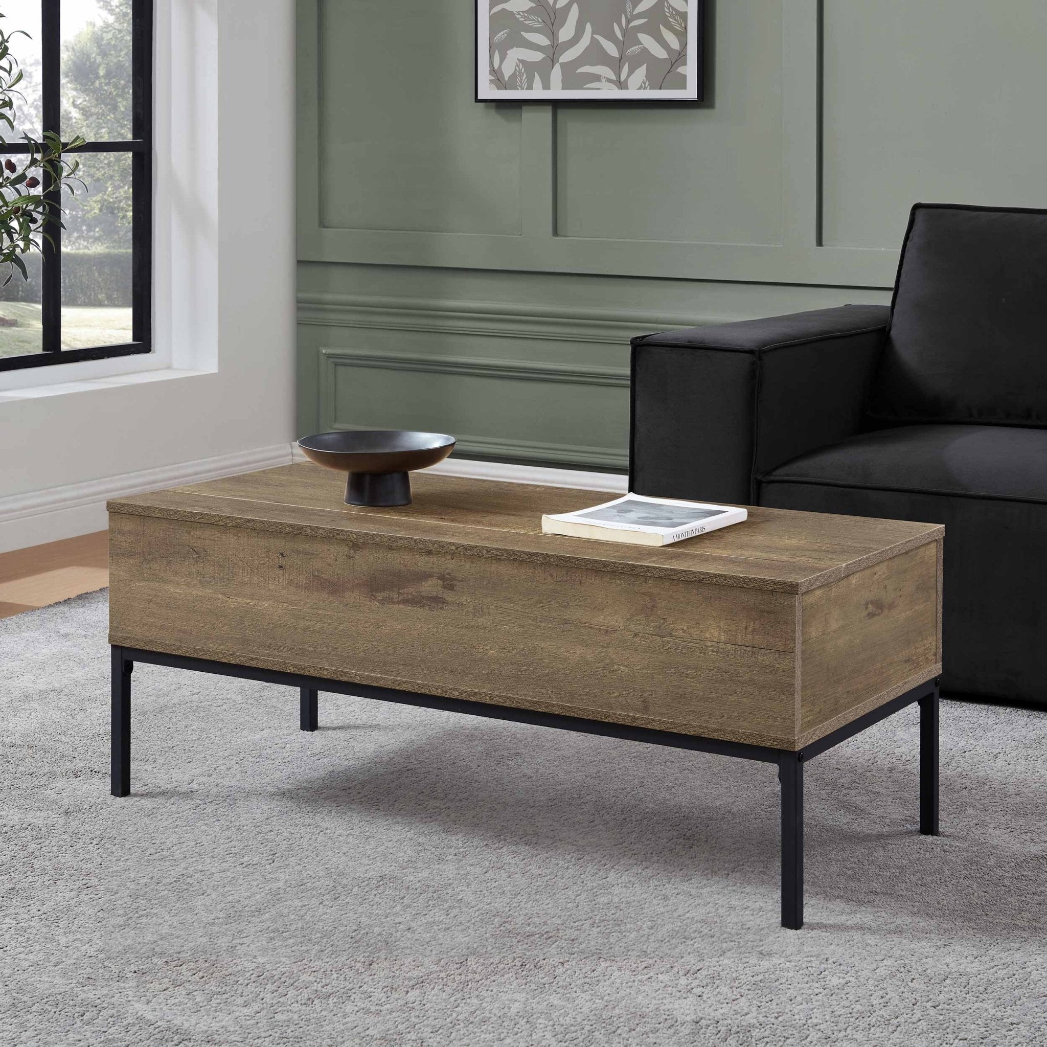 Table basse relevable moderne en bois de mangue naturel avec rangement dissimulé pour salon