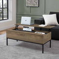 Table basse relevable moderne en bois de mangue naturel avec rangement dissimulé pour salon
