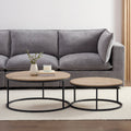 Table basse moderne effet bois naturel avec pieds en métal noir pour salon
