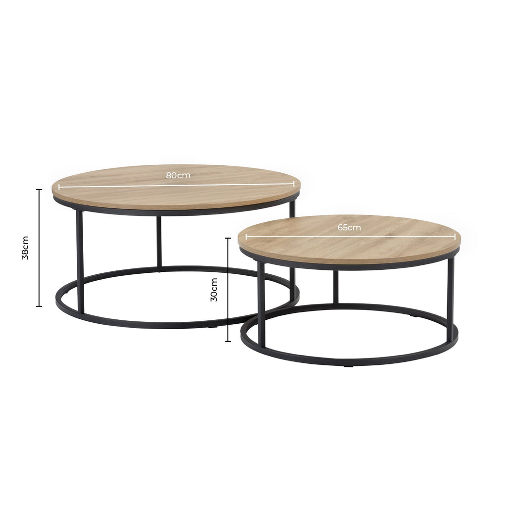 Table basse moderne effet bois naturel avec pieds en métal noir pour salon