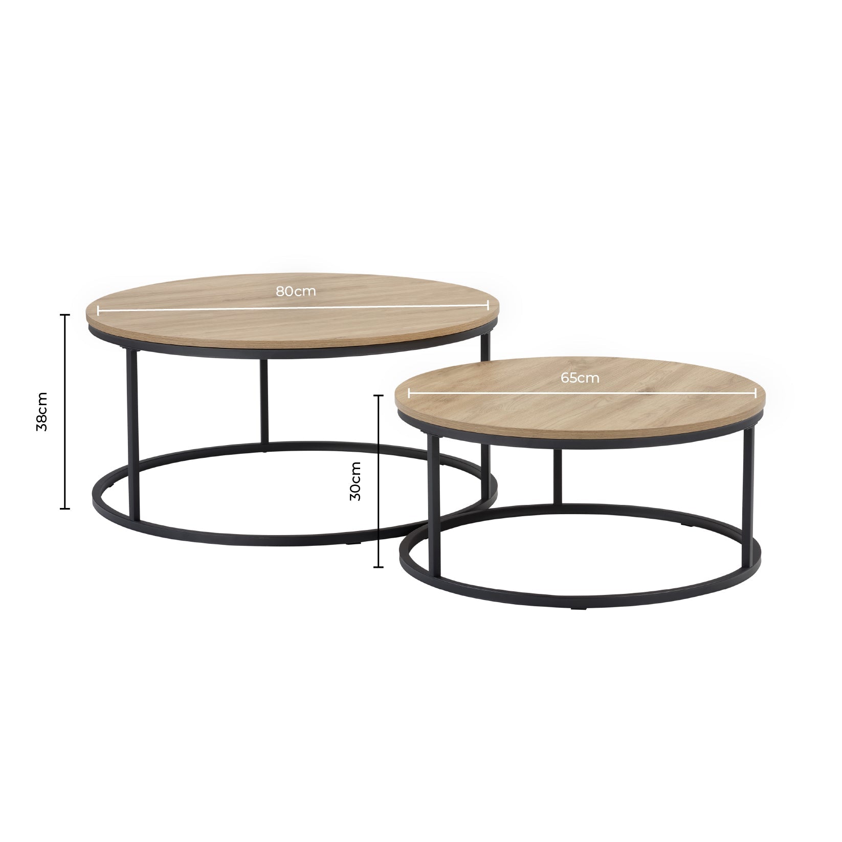 Table basse moderne effet bois naturel avec pieds en métal noir pour salon