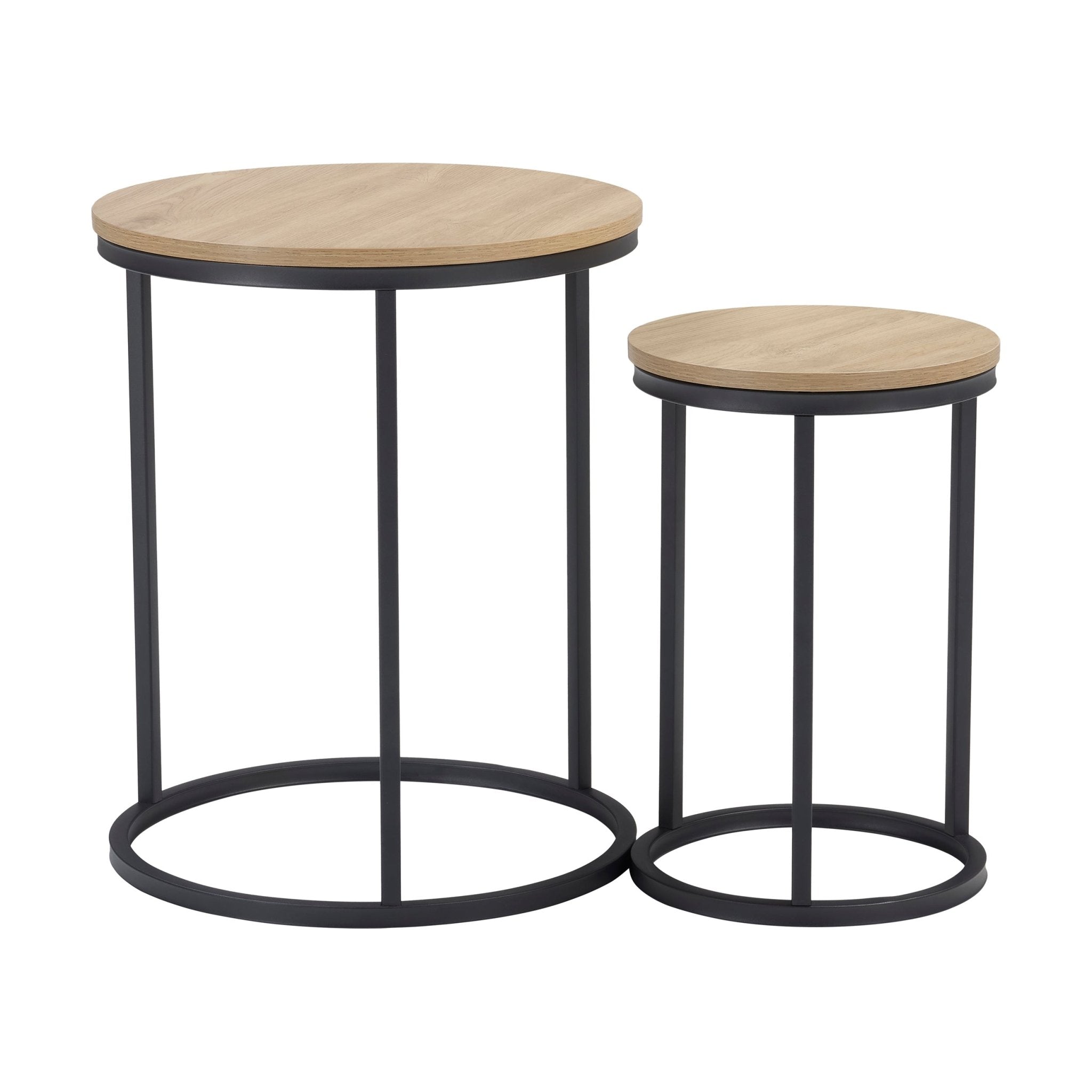 Table d'appoint moderne effet bois naturel avec pieds en métal noir pour salon