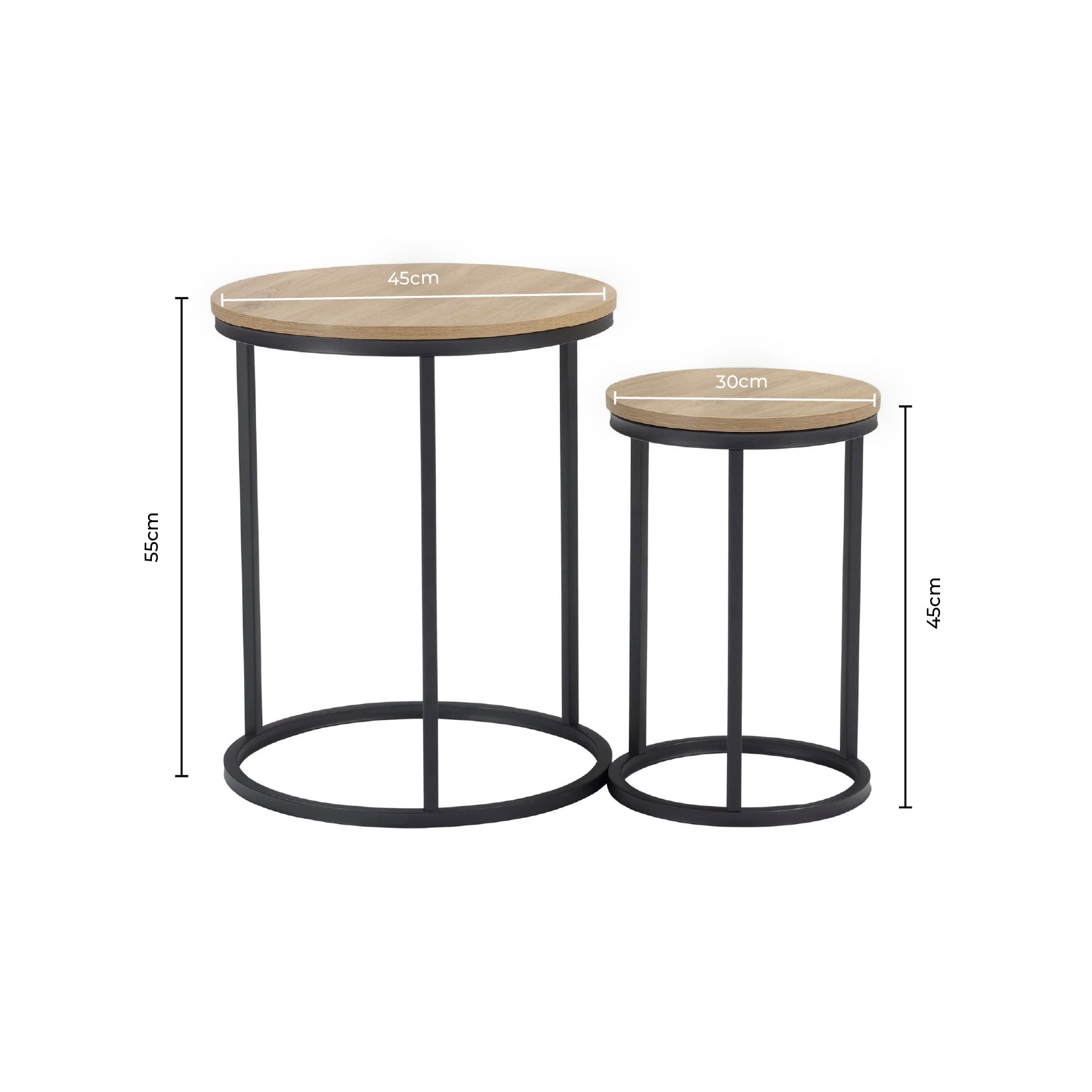 Table d'appoint moderne effet bois naturel avec pieds en métal noir pour salon