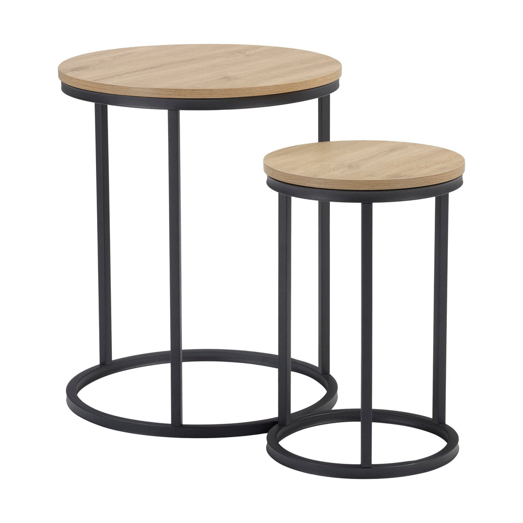 Table d'appoint moderne effet bois naturel avec pieds en métal noir pour salon
