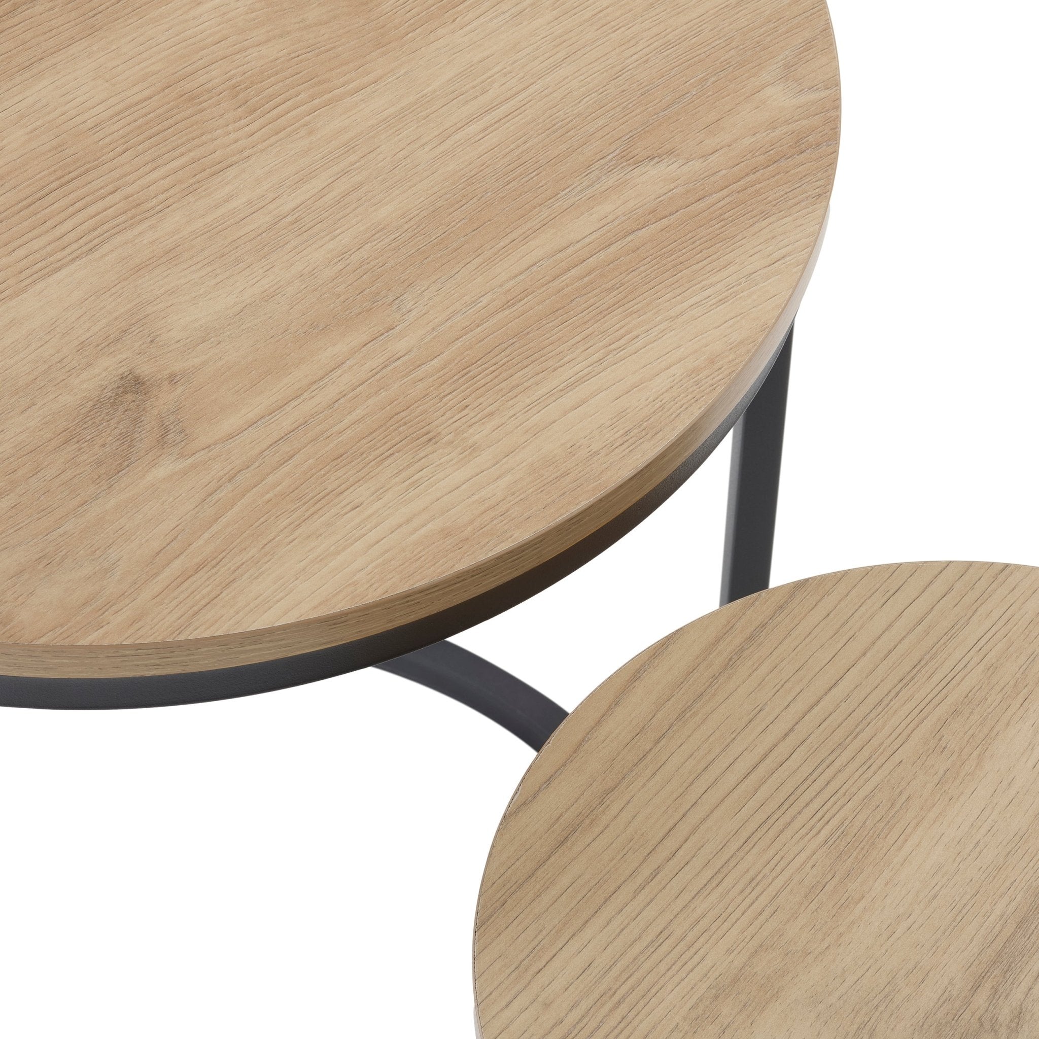 Table d'appoint moderne effet bois naturel avec pieds en métal noir pour salon