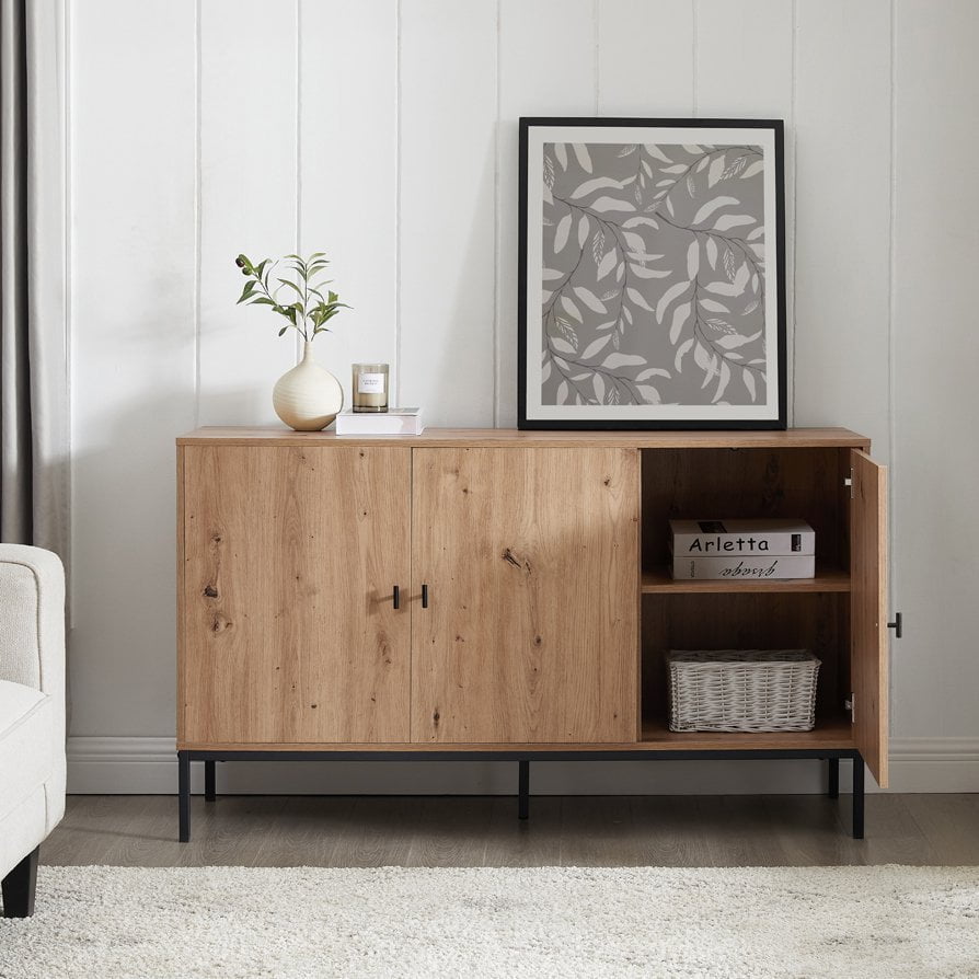Bahut moderne effet chêne avec grand espace de rangement pour le salon