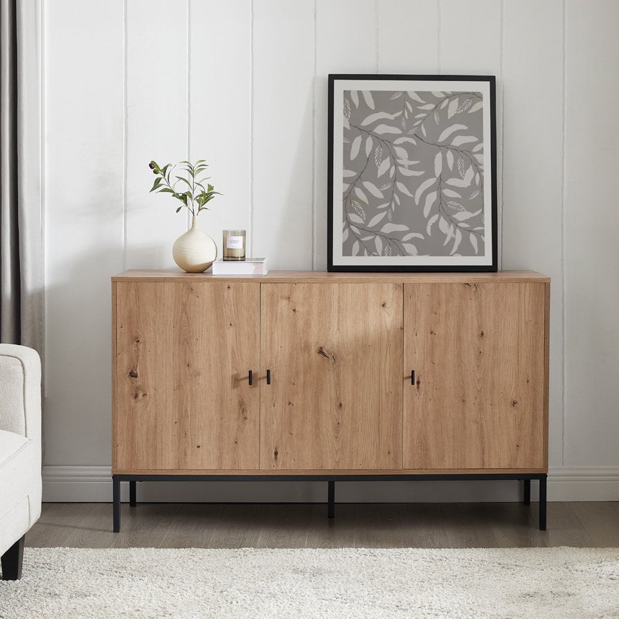 Bahut moderne effet chêne avec grand espace de rangement pour le salon